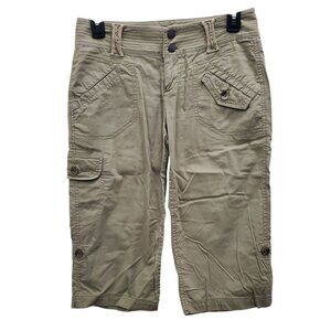 DKNY Jeans Women's Y2K Light Olive Army‎ Khaki Roll Tab Crop Cargo Capri Pants 2